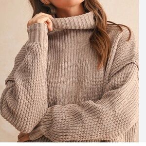 OAK + FORT ribbed knit sweater mock neck oversized small medium tan beige